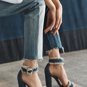 Schutz Janessa denim frayed heels, only worn twice!